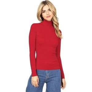 Ambiance Apparel Women’s Sweater Large Red Turtleneck Ribbed Knit Long Sleeve